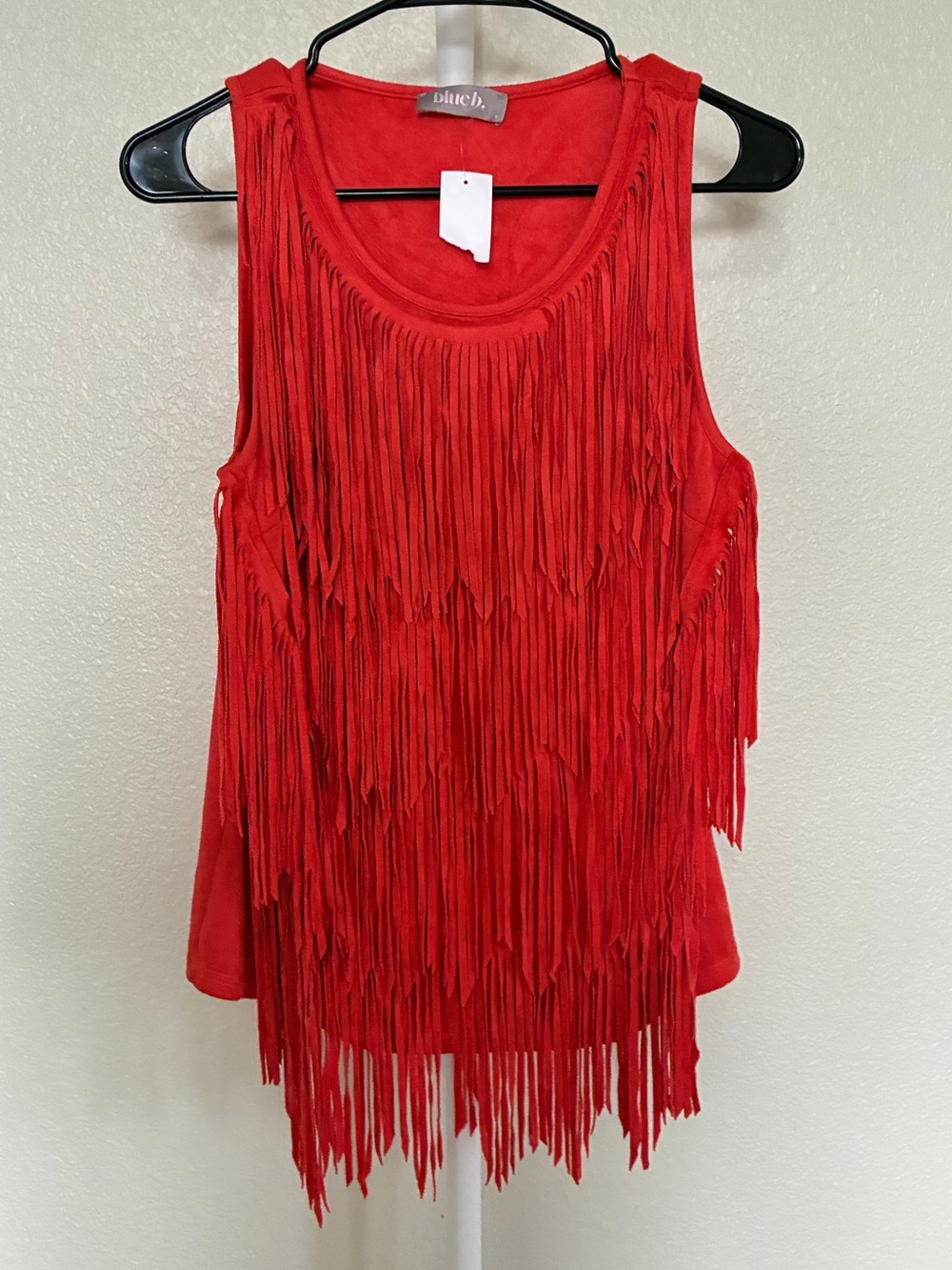 Blue B Faux Suede Fringe Western Tank Medium